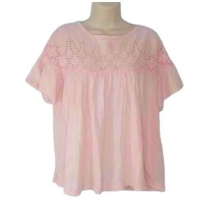 J. Crew Pink Eyelet Yoke Tee